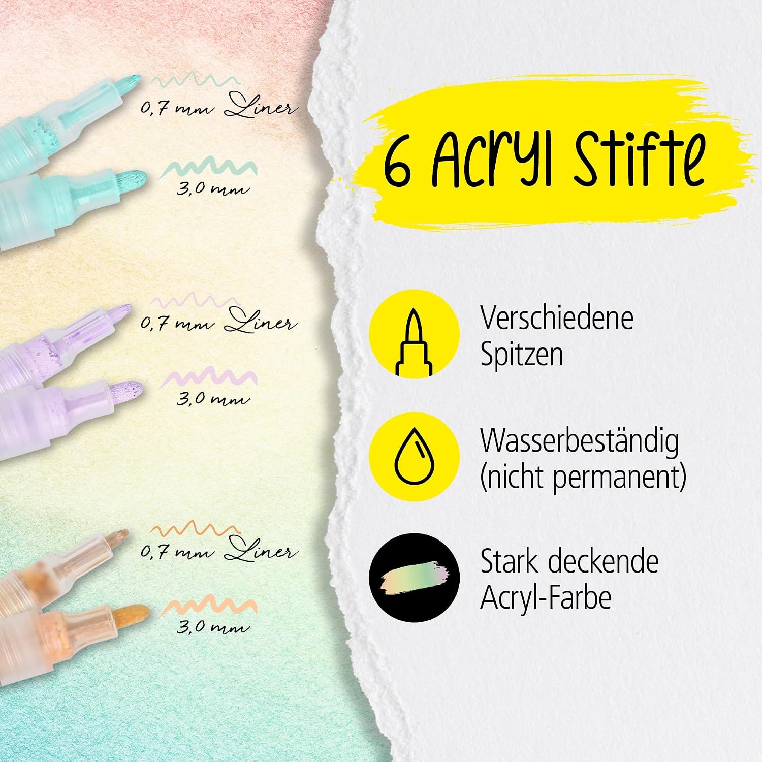 Detalle 2 de ONLINE 6er-Set Acryl-Stifte Pastell – Beige, Lavendel, Türkis | Handlettering, Bullet Journal & DIY