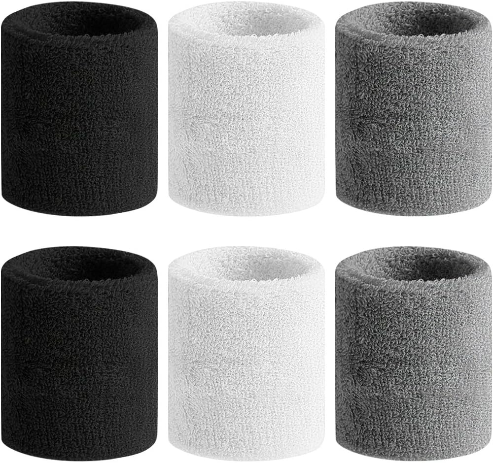 Detalle de BEACE sd023 Sports Wristbands, 6-Pack Cotton Blend, Black/White/Gray
