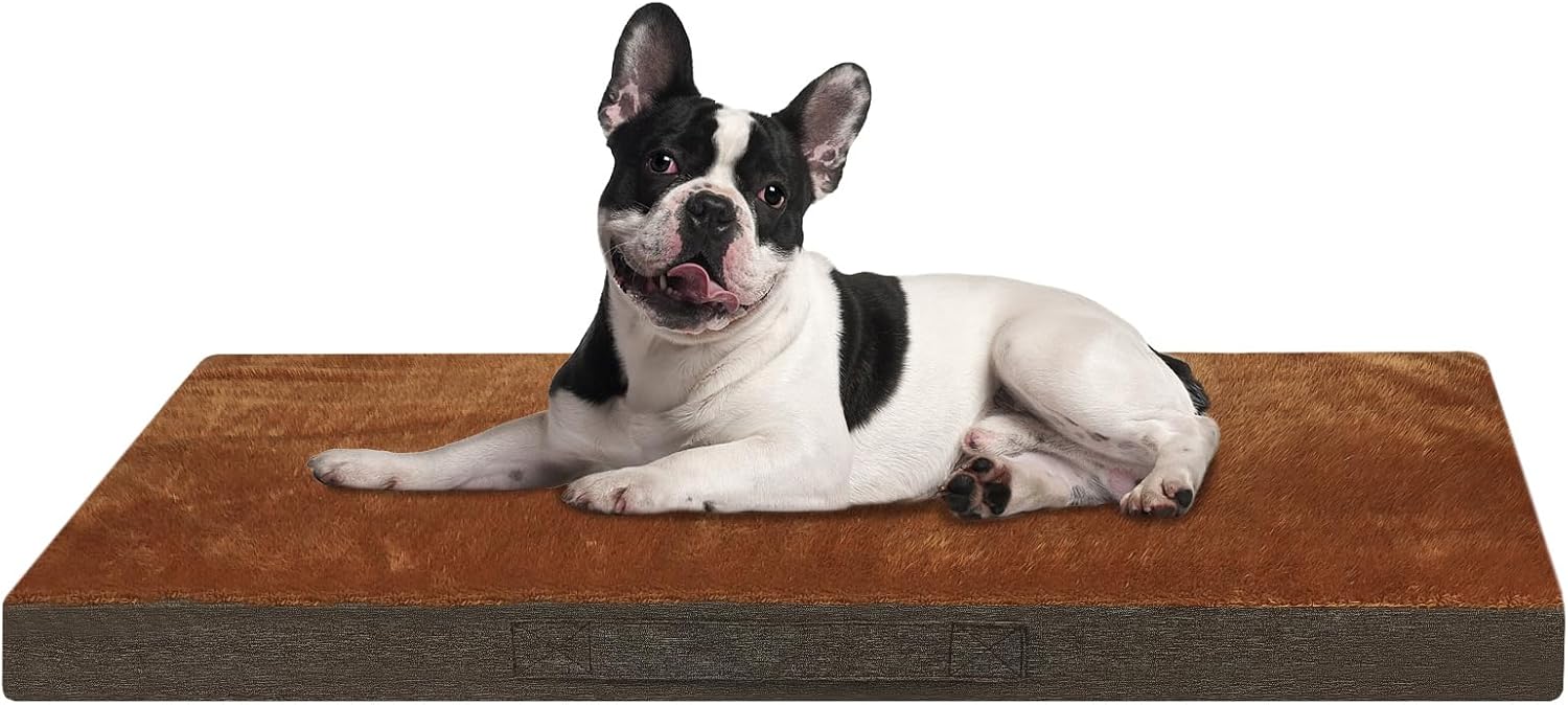 Detalle de Nepfaivy Medium Dog Bed (75×50×7.5cm) – Washable, Waterproof, Orthopedic Crate Mattress with Removable Plush Cover, Dark Grey