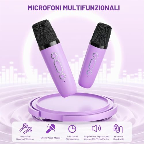 Detalle de Voijump Mini macchina karaoke con 2 microfoni senza fili – portatile, Bluetooth 5.4 e luci integrate
