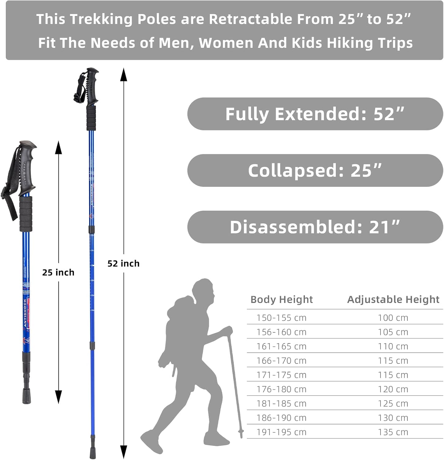 Detalle de Aihoye 1-20170001 Trekking Poles, Aluminum, Adjustable, Anti-Shock