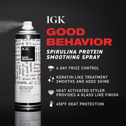 Detalle de IGK Good Behavior Spirulina Protein Smoothing Spray: Heat Protectant for Frizz Control