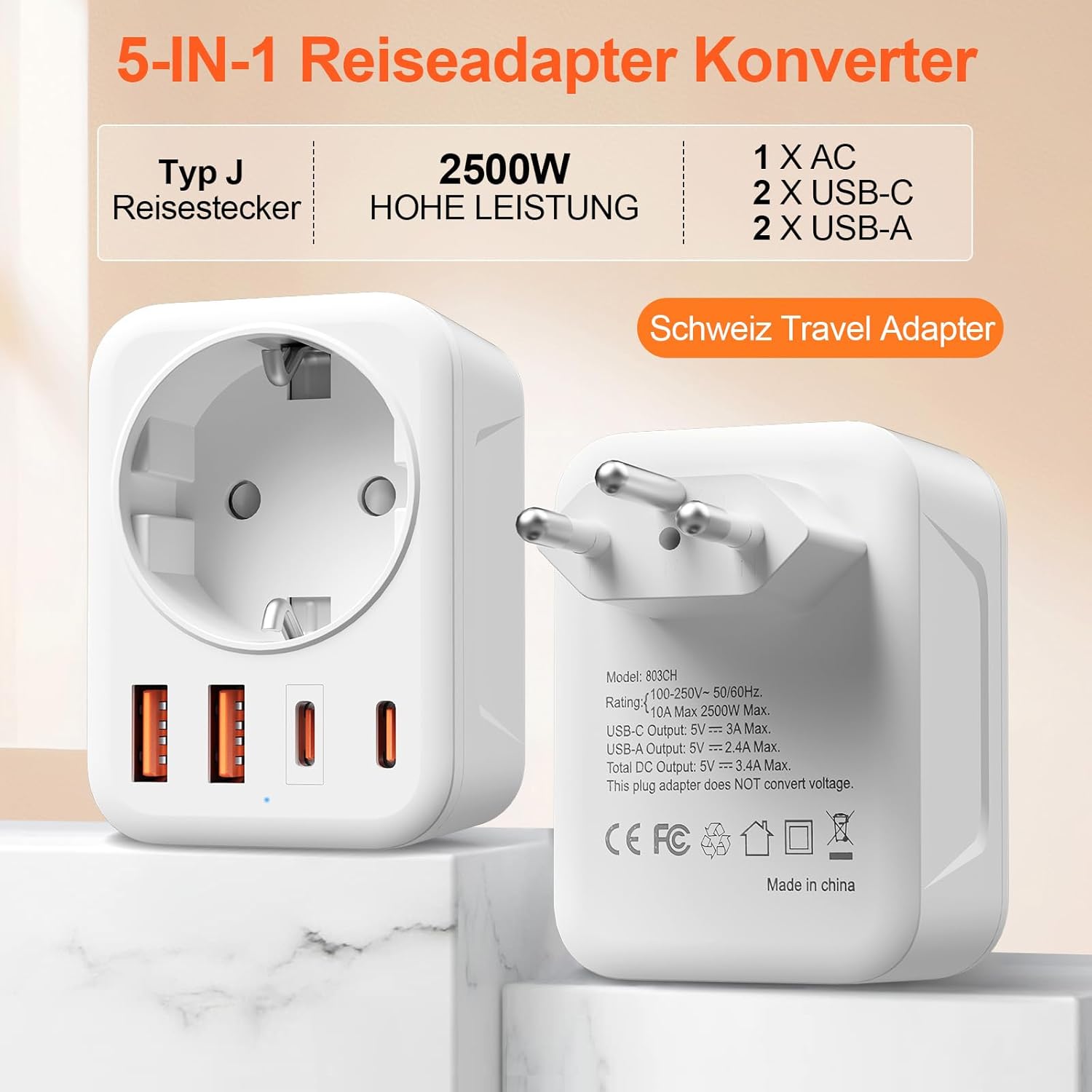Thumbnail 1 de Denlane Adapter Schweiz 2500W Reiseadapter 🔌