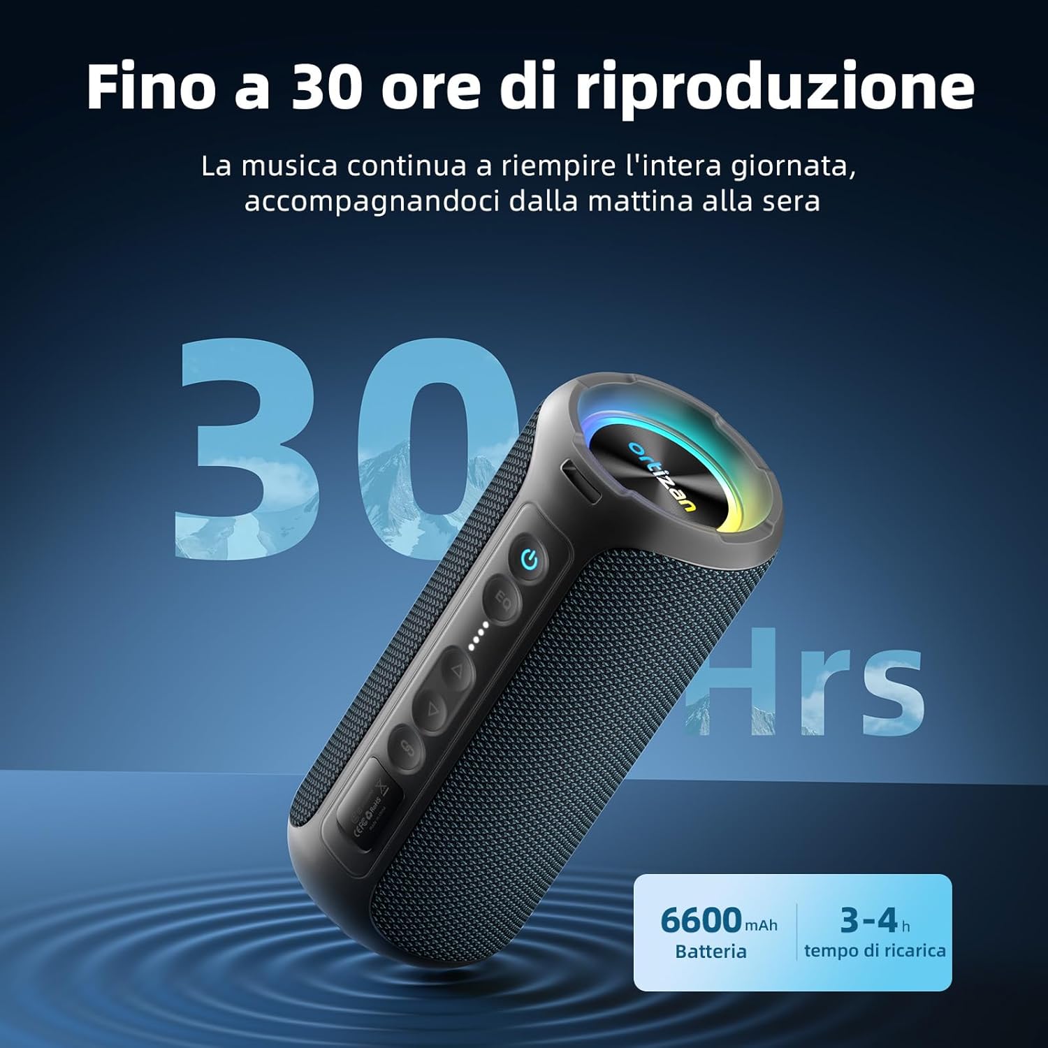 Detalle de Ortizan X8Pro: Cassa Bluetooth 40W, IPX7 e 30 Ore di Riproduzione per Feste