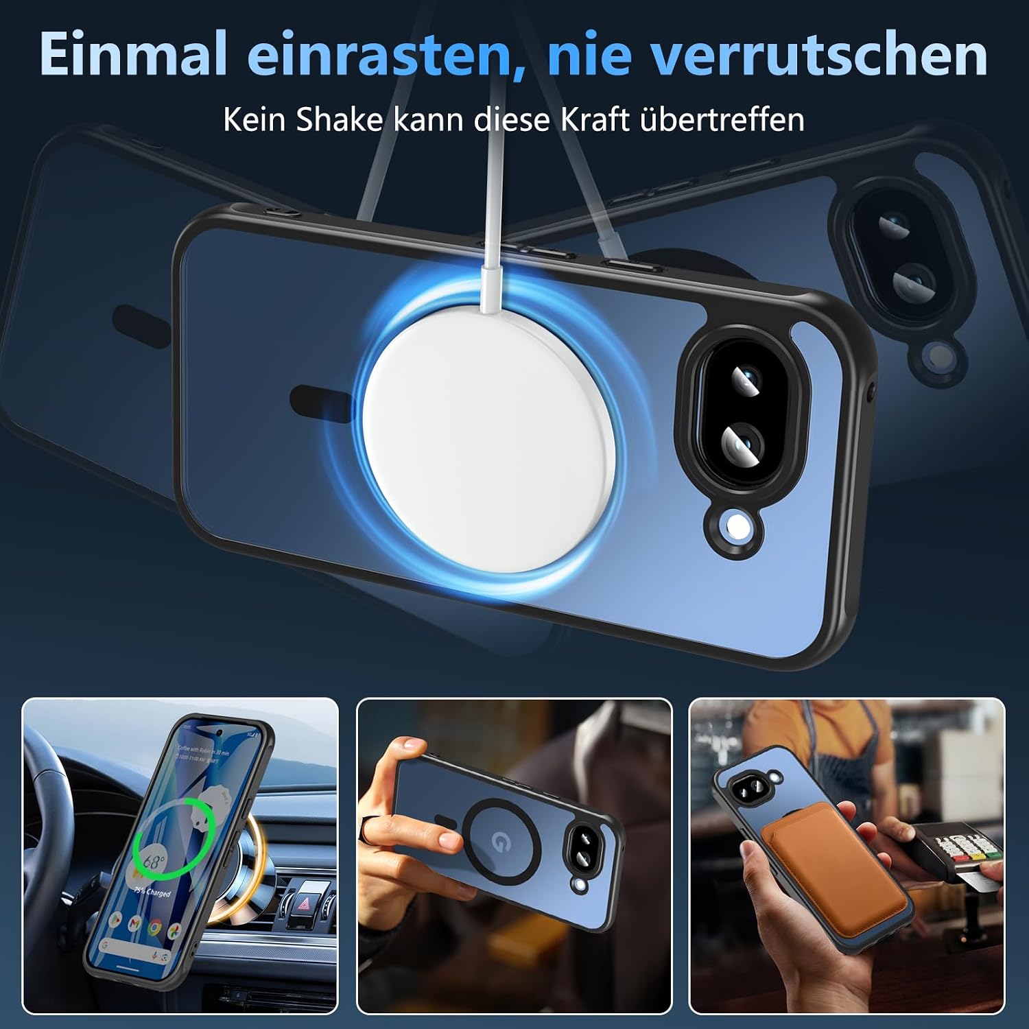Detalle de OWKEY Pixel 10a Hülle mit MagSafe, Panzer Glas und Militärschutz – Translucent Matte