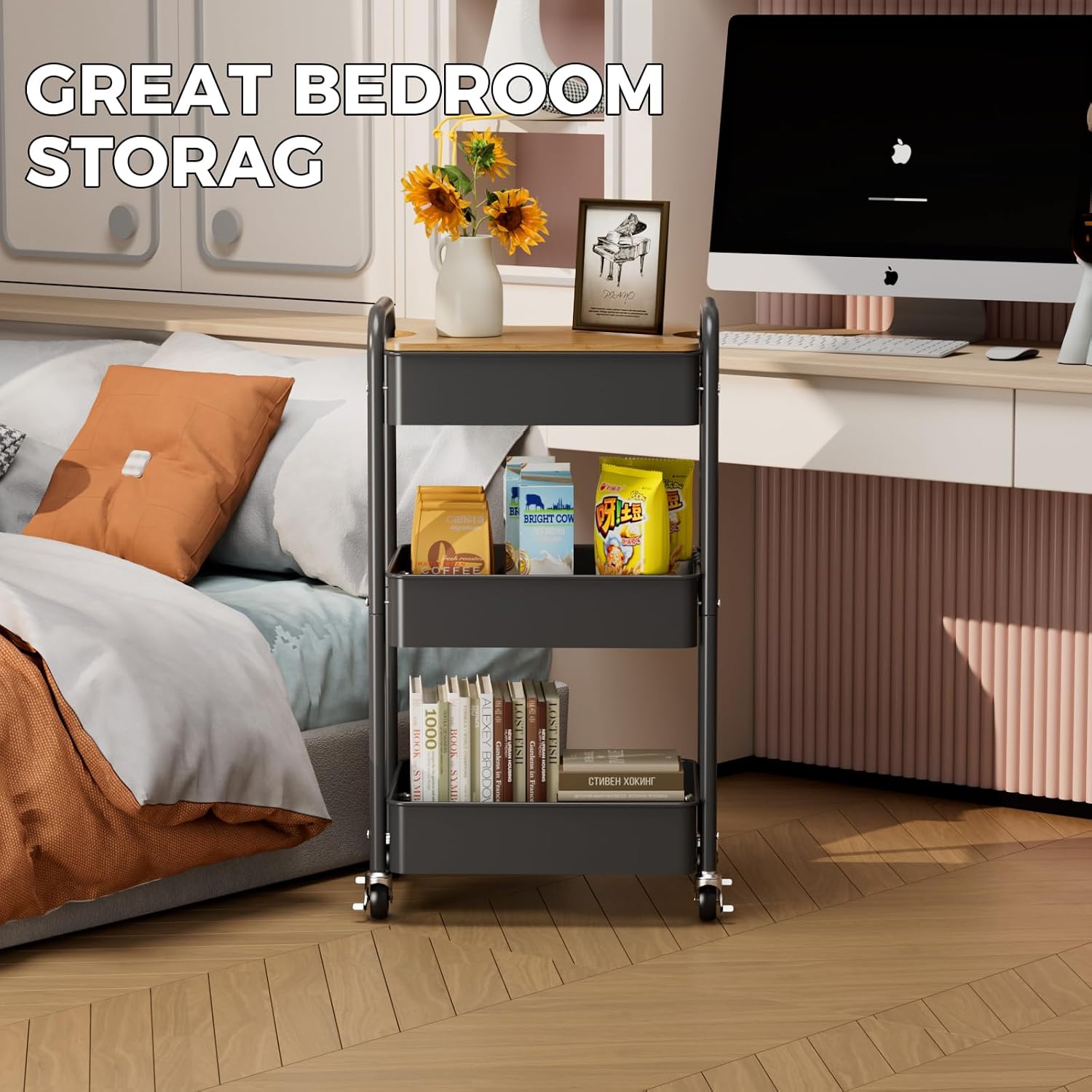 Thumbnail 6 de Shrivee NR-AT66B 3-Tier Metal Serving Trolley with Lockable Wheels