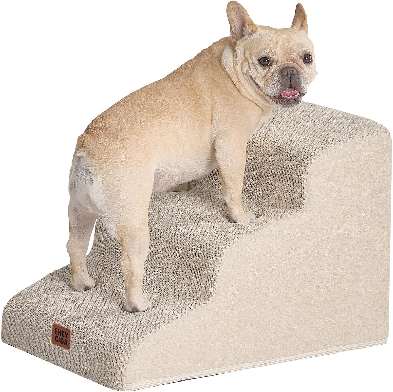 Detalle de EHEYCIGA Curved 3-Step Dog Stairs for Bed and Sofa with Washable Cover