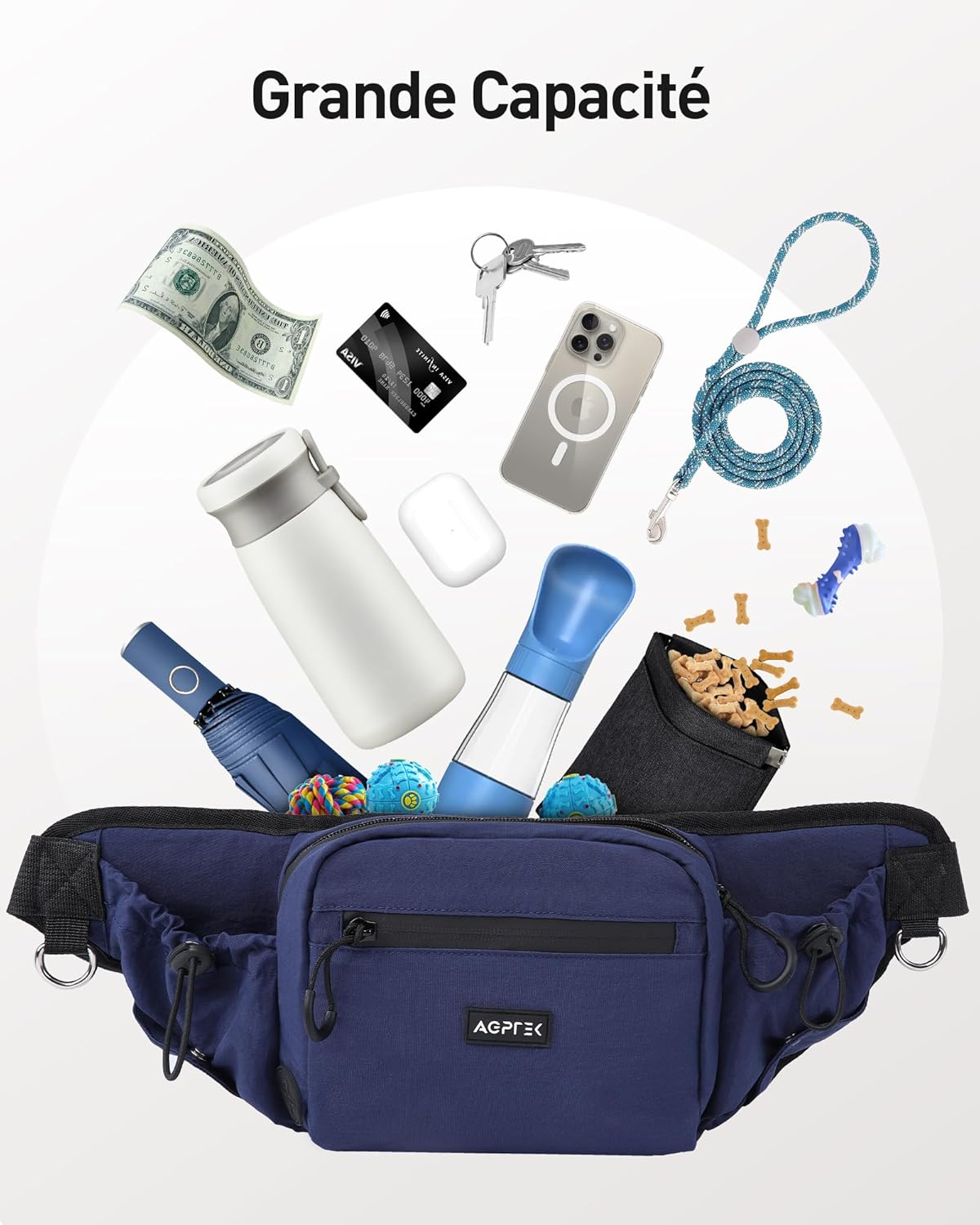 Thumbnail 6 de AGPTEK Sac à friandises pour chien (banane) grande capacité, imperméable, poche amovible et porte-gourde