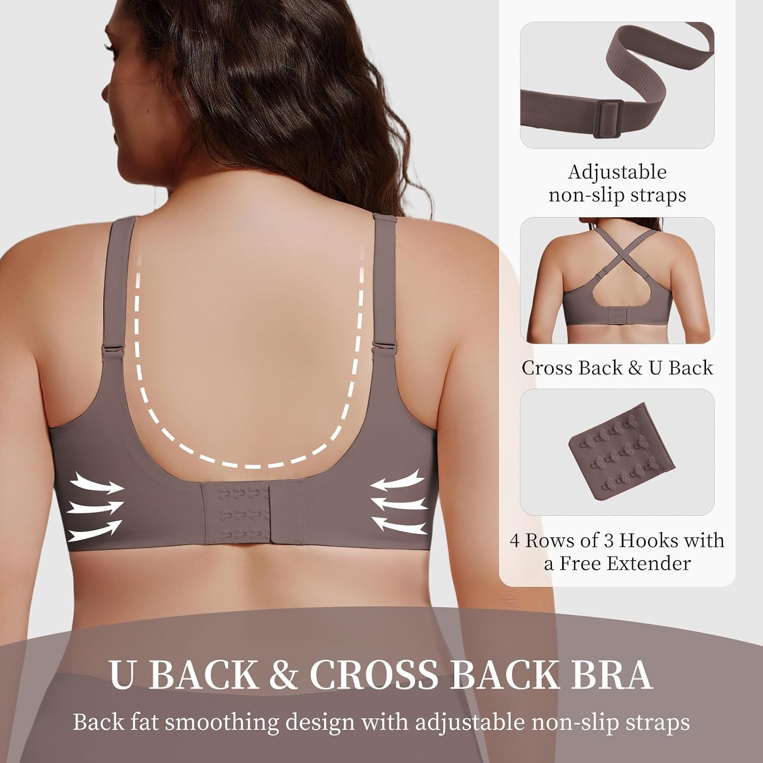 Detalle de UIMERO Jelly Wireless Bra, Seamless Wave-Neck T-Shirt Bra with Criss-Cross Back