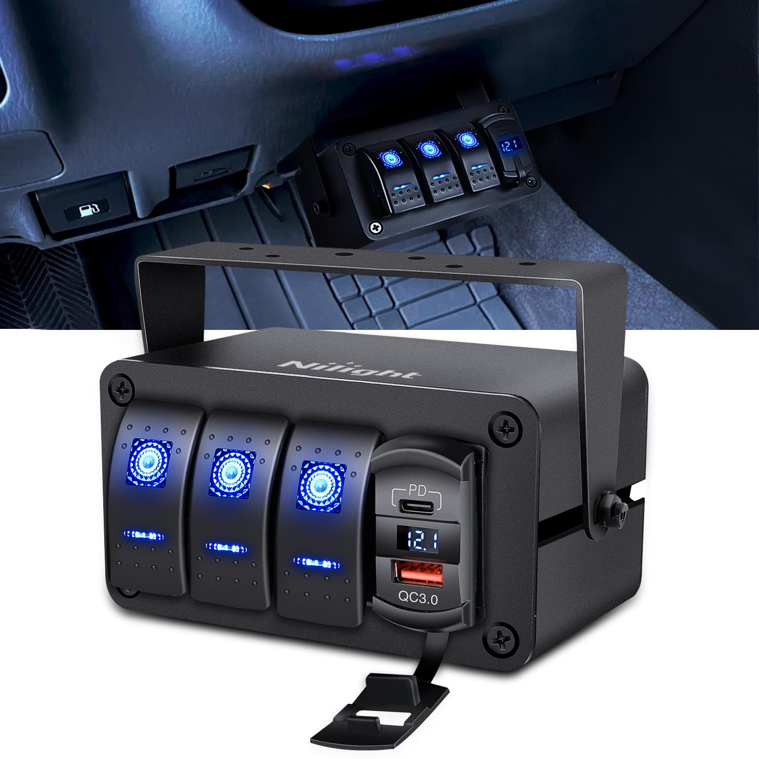 Detalle de Nilight 3 Gang Rocker Switch Panel with PD Type-C 🔌