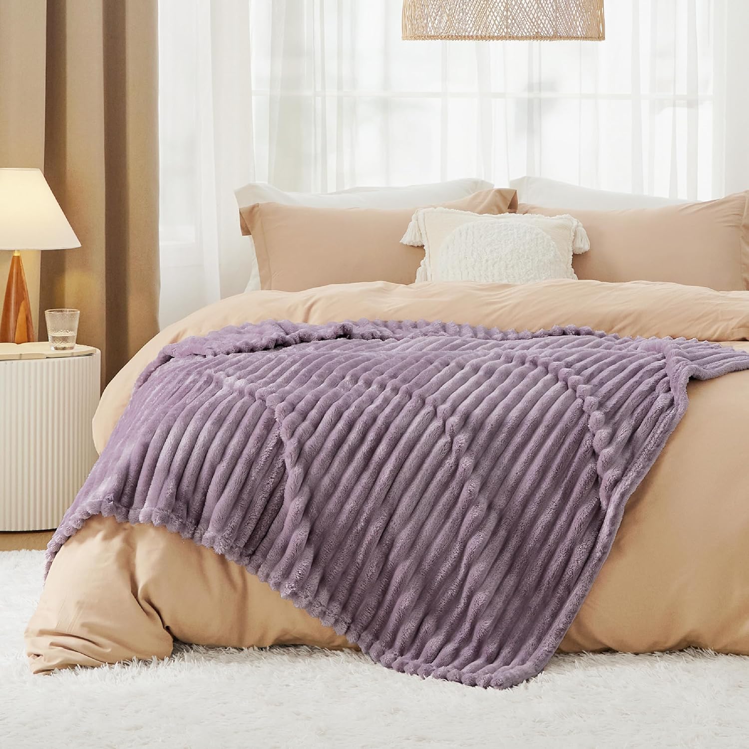 Thumbnail 5 de Bedsure Fleece Throw Blanket for Sofa (Fluffy Cosy Warm), Light Purple, 130x170 cm