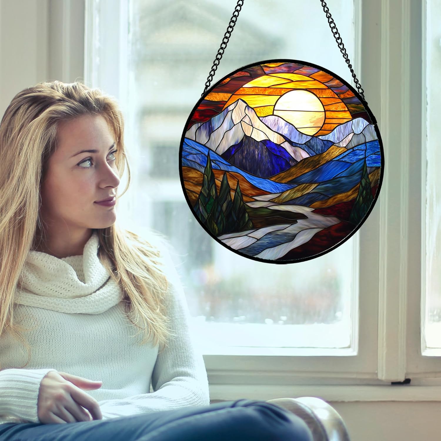 Detalle de AMDERVEN Stained Glass Window Hanging 7.8 in