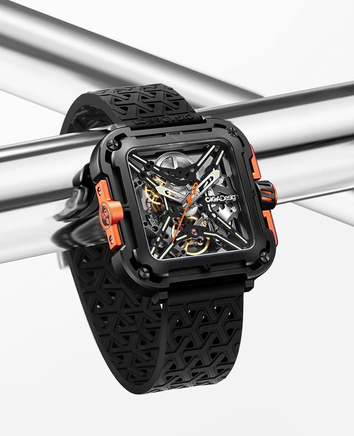 Detalle de CIGA Design Montre Automatique Homme Série X SUV – bracelet silicone, squelette avec verre saphir