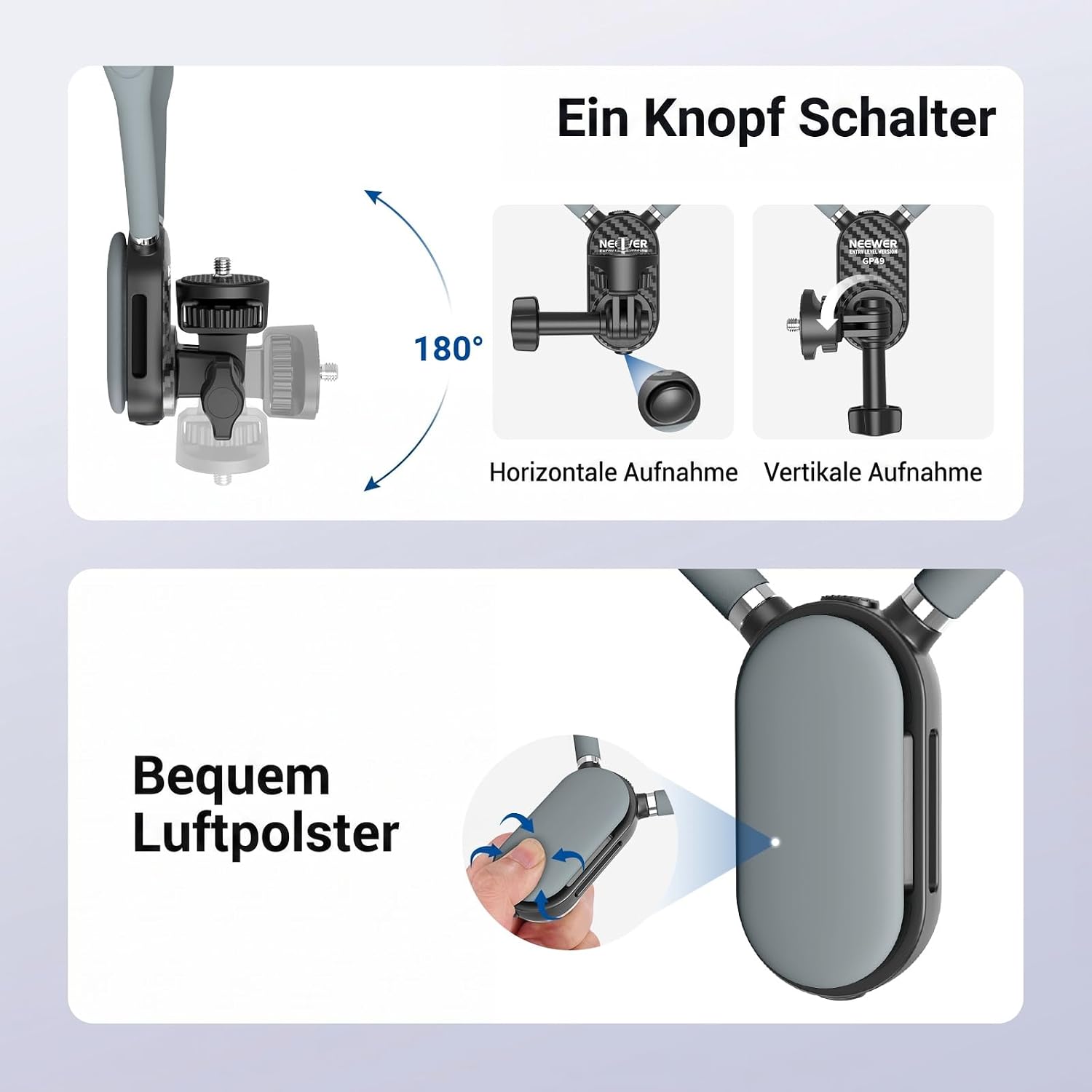 Detalle de NEEWER GP26 Hals-Halterung mit Brustgurt – kompatibel mit GoPro, Insta360, DJI Action Cams (GP49)
