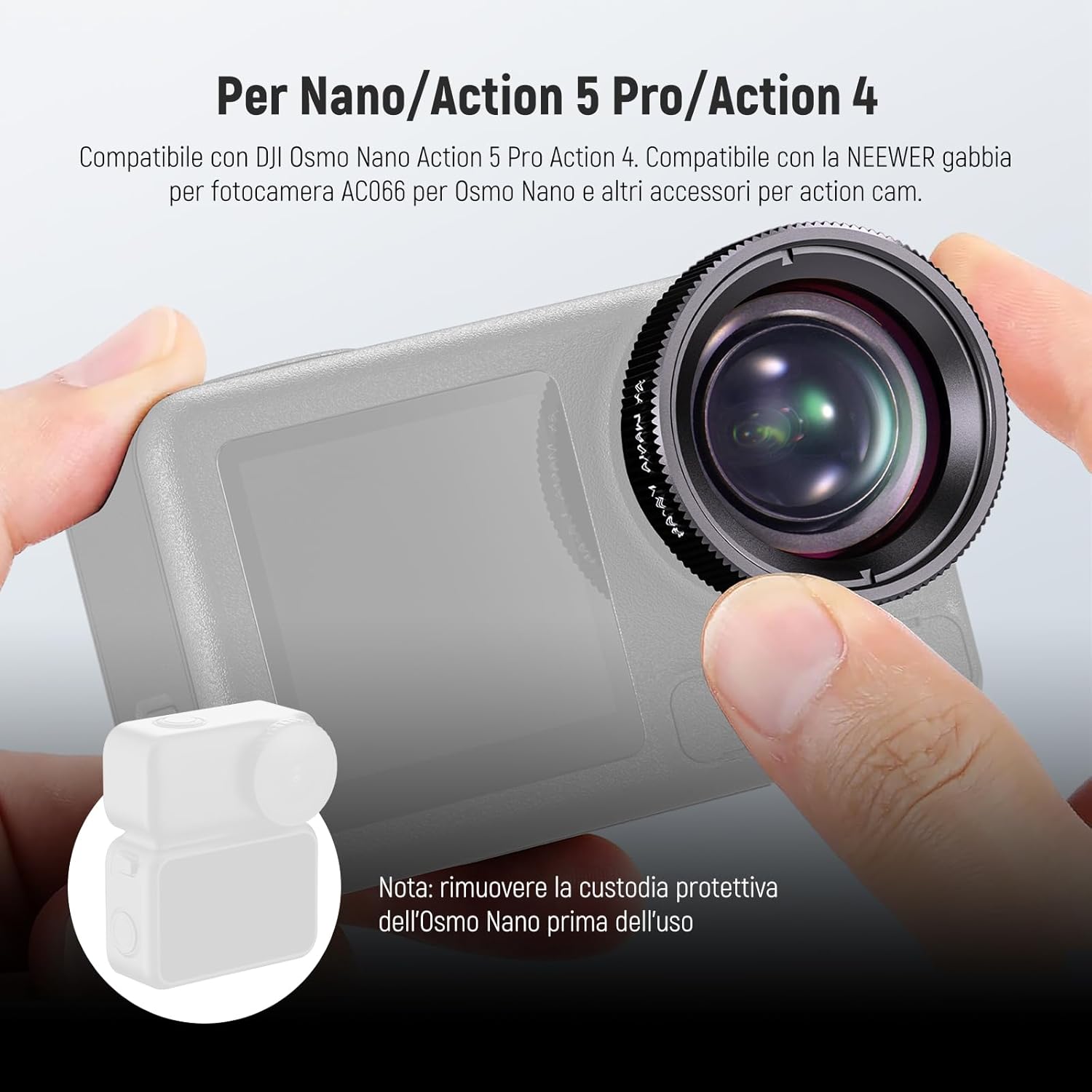 Detalle de NEEWER Obiettivo Macro 2X per DJI Osmo Nano / Action 5 Pro / Action 4 (LS-68) per riprese ravvicinate