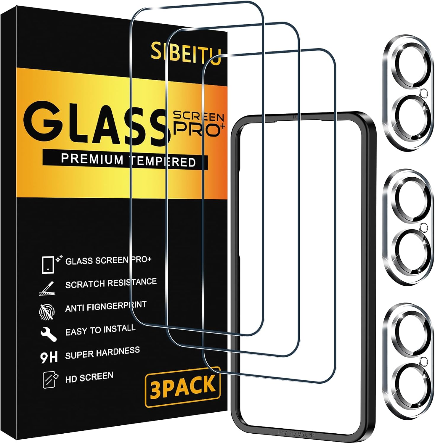 Detalle de SIBEITU iPhone 17 6.3-Inch Screen Protector Set, 3+3 Tempered Glass