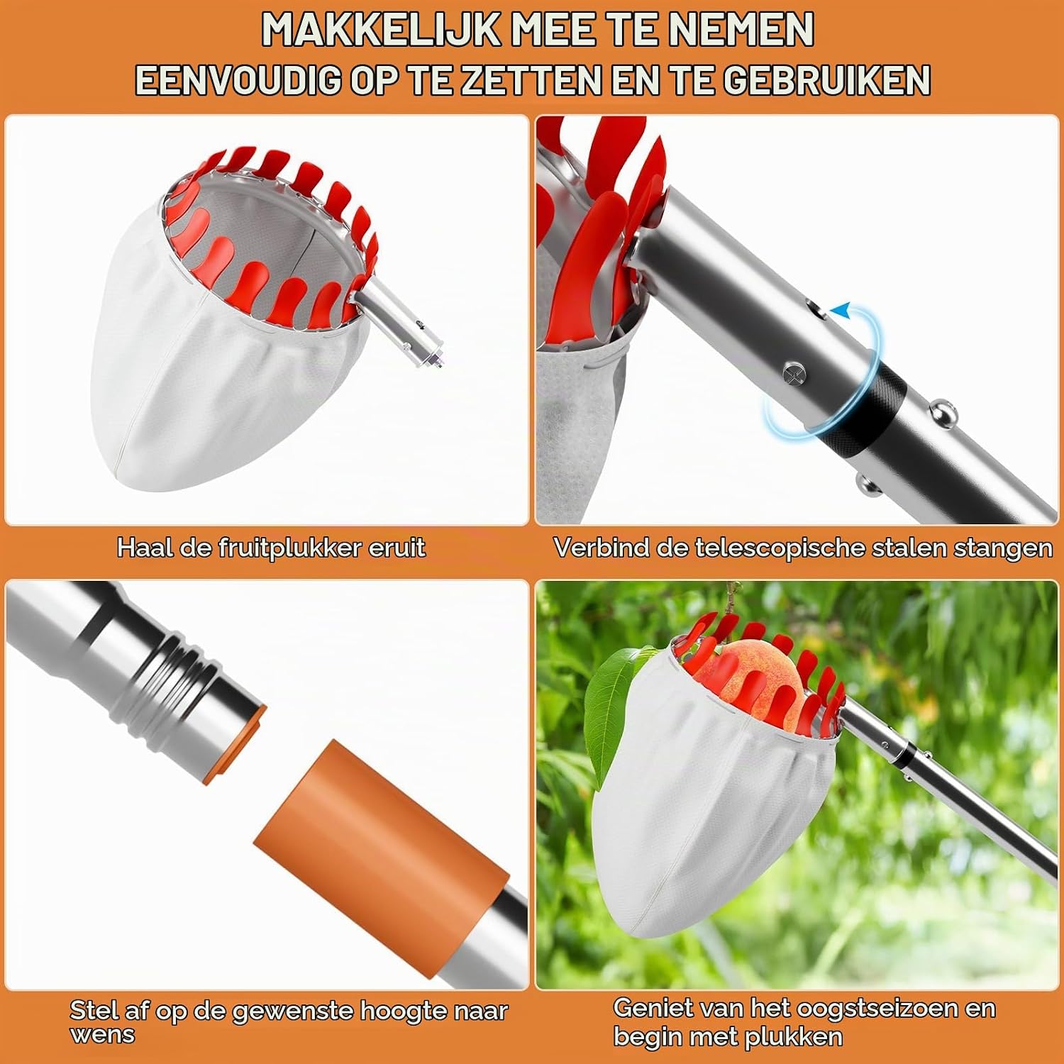 Detalle de InemzTal Apple Picker fruitplukker met telescoopsteel tot 4,2 m en opvangzak