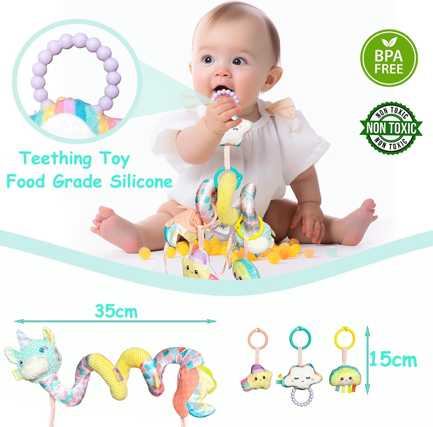Thumbnail 4 de Kulveanju Baby Spiral Pram Toy 0-6 Months – Musical Plush Spiral Activity for Baby Strollers and Car Seats