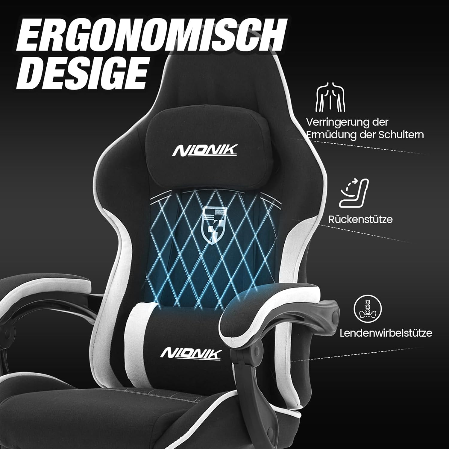 Detalle 2 de NIONIK Gaming Stuhl Racing mit Fußstütze