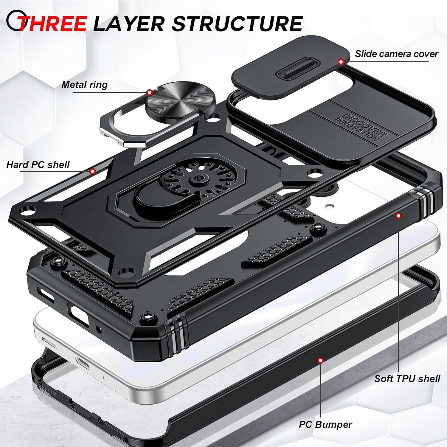 Detalle de LeYi Military Armour Phone Case for Samsung Galaxy A16 4G/5G with Camera Lens Slide & 360 Ring Stand + 2 Screen Protectors