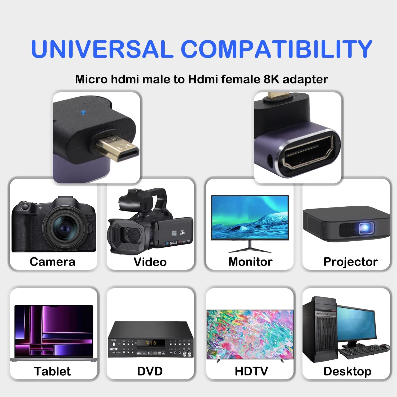 Thumbnail 3 de RIIEYOCA 90° UHD 8K Micro-HDTV Adapter – Micro-HDTV Male zu HDTVS Female, 2er Pack