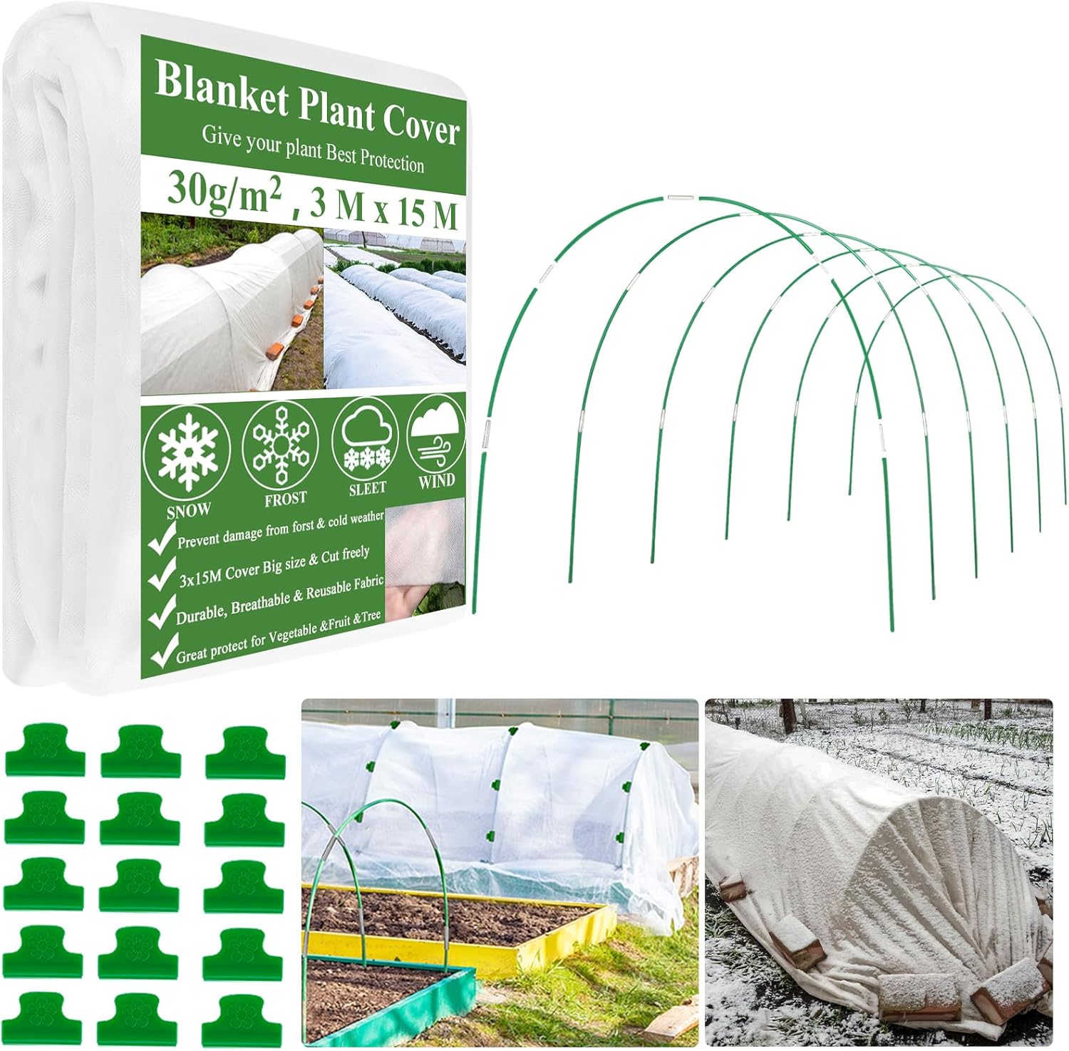 Gartenvlies Frostschutz Folientunnel Kit 3x15m