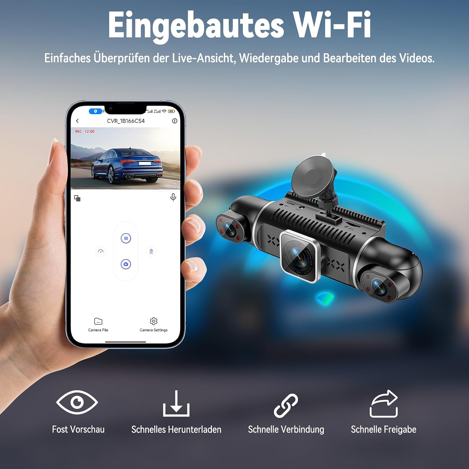 Detalle 2 de 360°Dashcam Auto Vorne Hinten 4-Kanal Dash Cam mit 4K+1080p, 64GB SD-Karte & 3" IPS Display