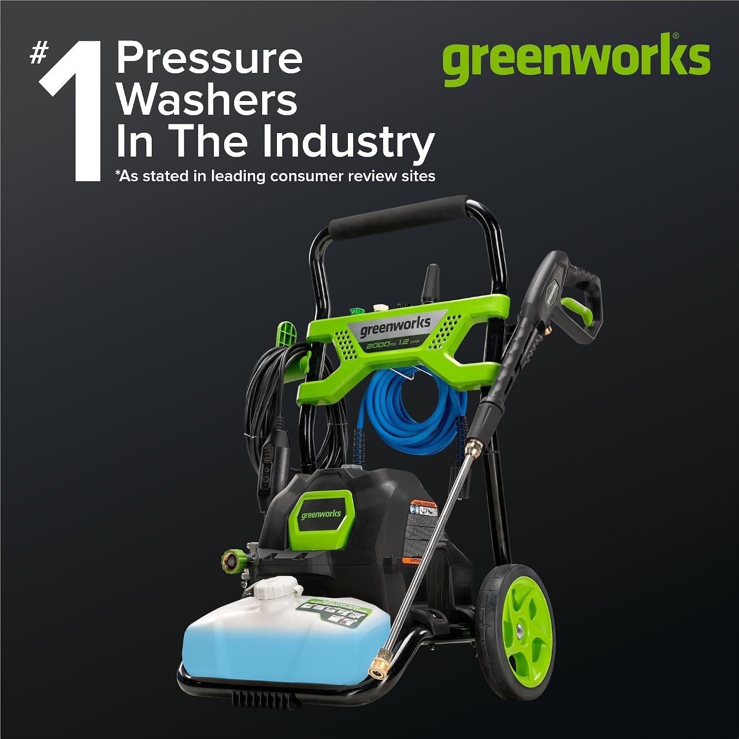 Detalle de Greenworks GPW2003 2000 PSI Electric Pressure Washer, 1.2 GPM