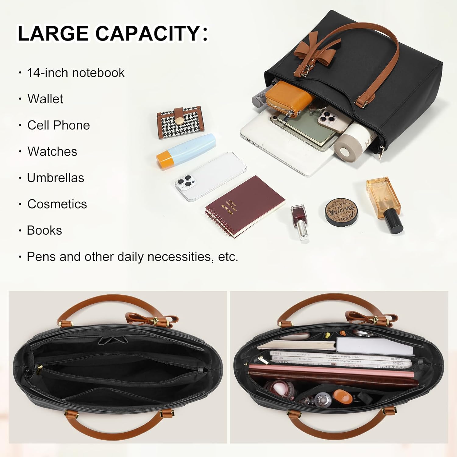 Detalle de KTMOUW Sac à Main Femme Cabas Imperméable — Grand Capacité, Nœud Papillon Détaillable et Polyvalent
