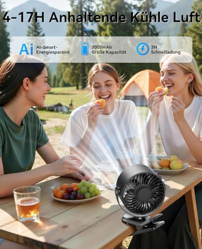 Detalle de KIMMOO Clip-Ventilator Wiederaufladbar – 360° Clip-Ventilator mit LED-Display, bis zu 17 Std. Akku, 100 Stufen, 9.000 U/min