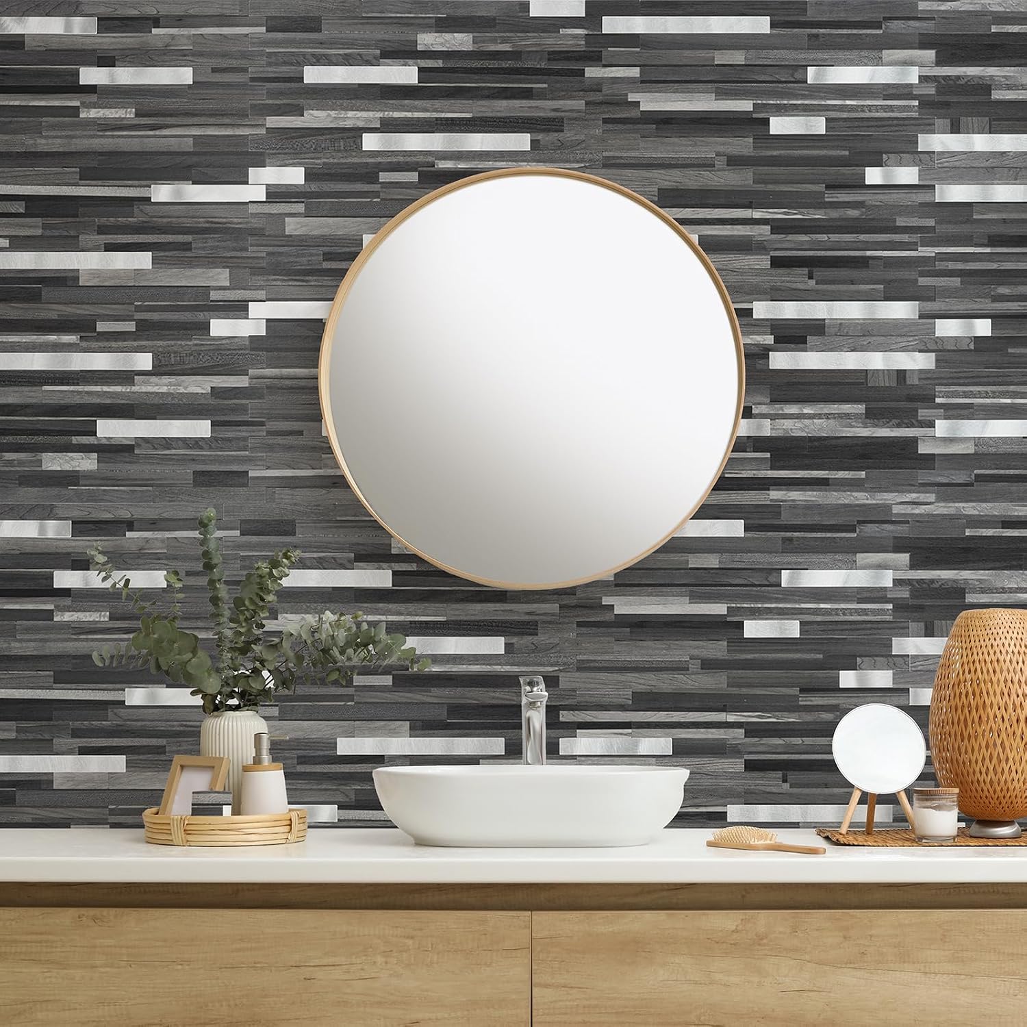 Thumbnail 6 de StyloVue Peel-and-Stick Backsplash Tiles, Black Grey Wood, PVC, 20 Sheets