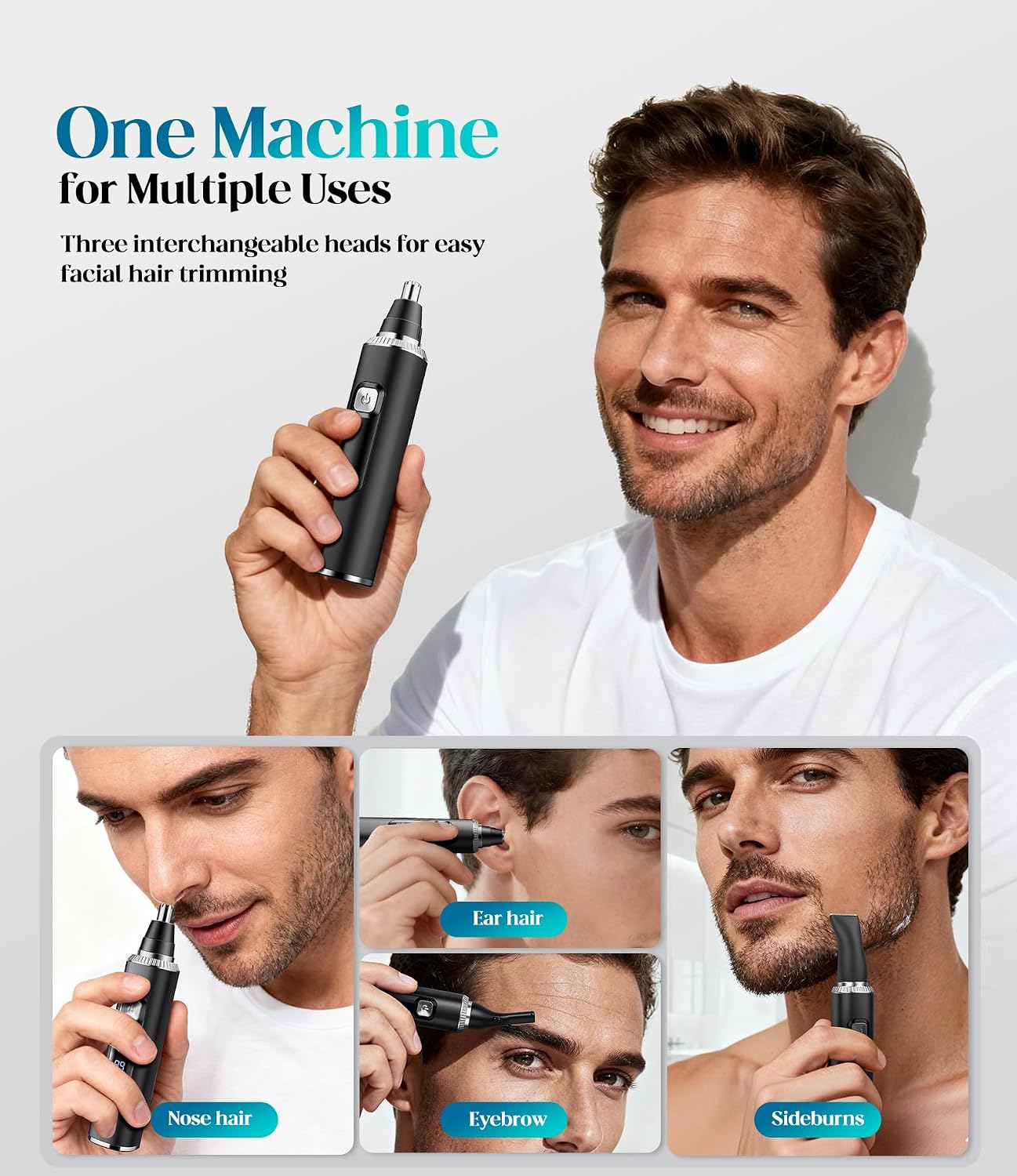 Detalle de Apetexo Nose Hair Trimmer for Men: Painless, 8500 RPM, USB-C Rechargeable & IPX7 Waterproof