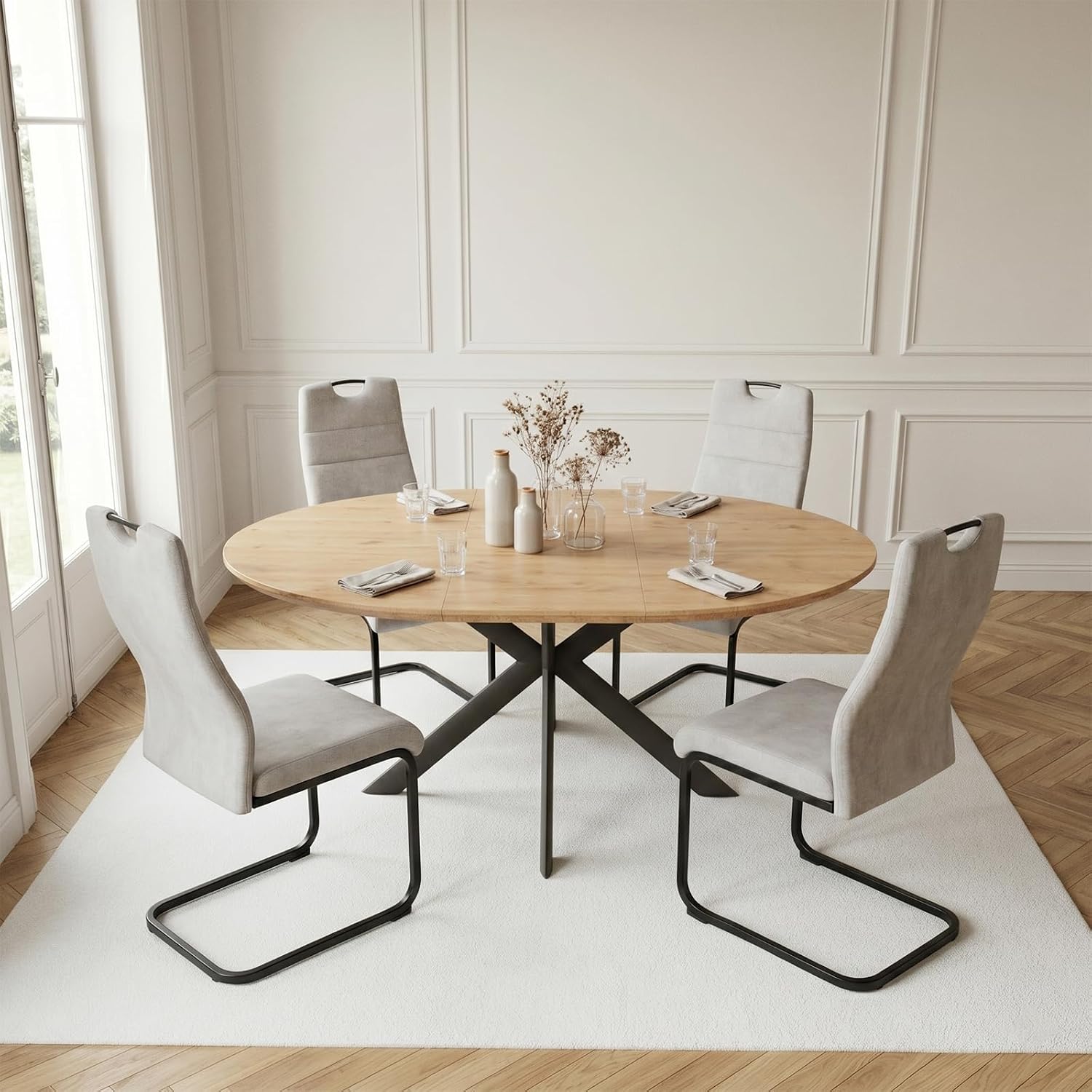 Detalle 2 de JIEXI NC181 cantilever eetkamerstoelen, set van 4 met grijze stof en zwart frame