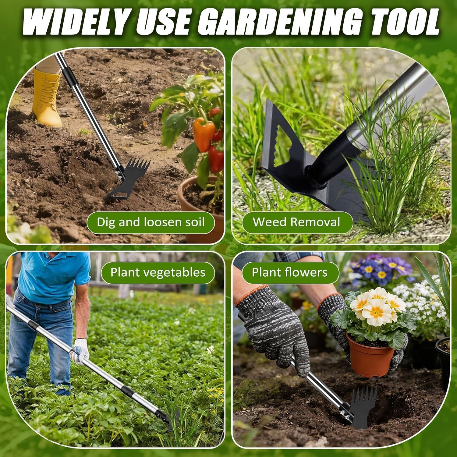 Thumbnail 6 de 2-in-1 Weed Rake & Hoe Combo – Adjustable Heavy Duty Weeder (59in/150cm) with Stainless Steel Build