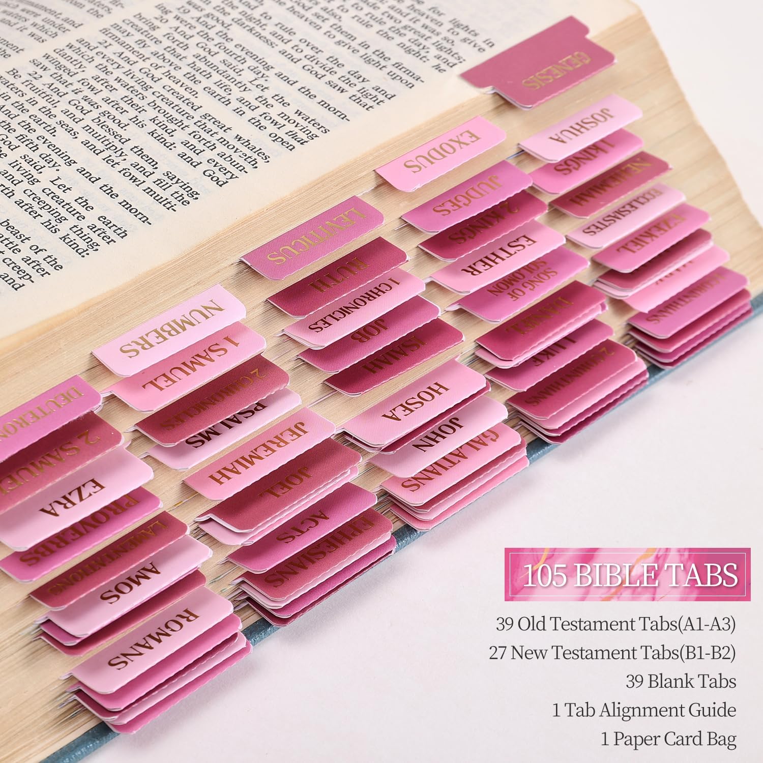 Detalle de VYRANA LLSYT-Pink Laminated Bible Tabs, Pink and Gold Foil, 105-Piece Set