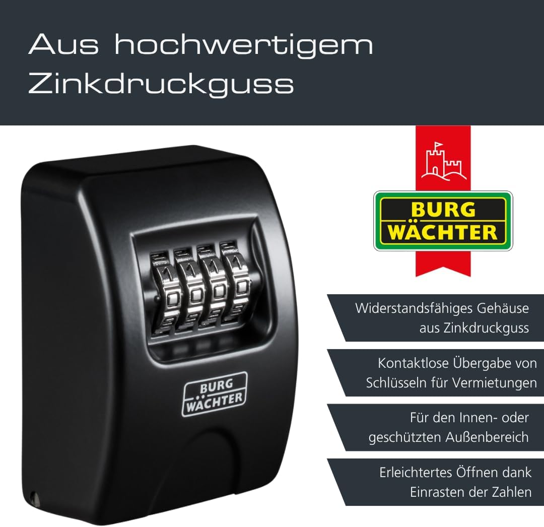 Thumbnail 3 de BURG-WÄCHTER Schlüsseltresor Key Safe 10 SB – 4-stelliger Code, Wandmontage, 85x61x39 mm, Schwarz