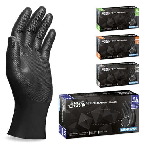 Detalle de ARNOMED 50x ProGrip Gants nitrile Diamond Noir XL – double épaisseur, texture diamantée