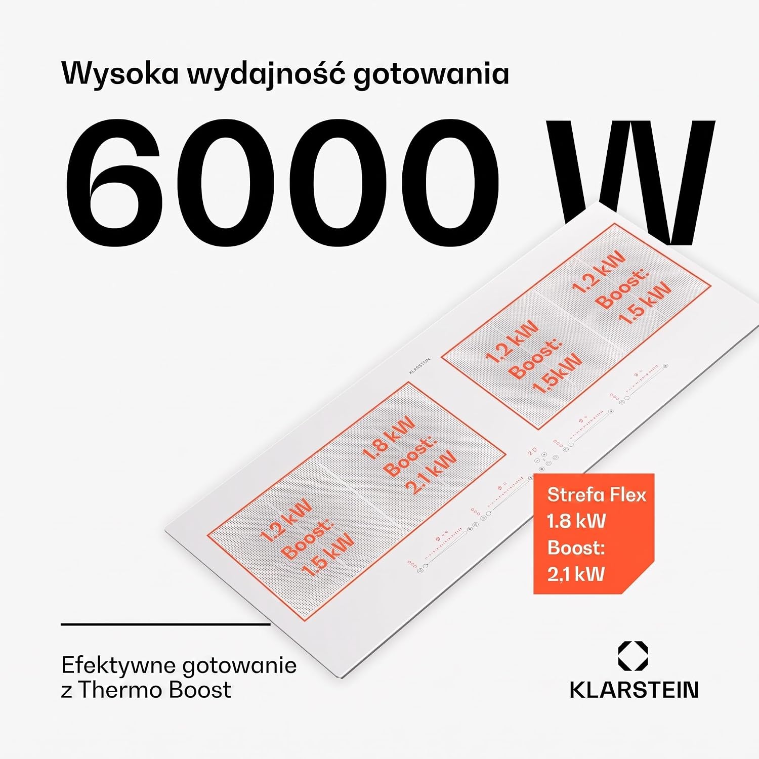 Detalle de Klarstein płyta indukcyjna 90 cm, 4 pola, 7200 W, Flex i sterowanie dotykowe