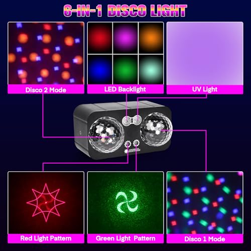 Detalle 2 de Jeux de lumiere 6-en-1 avec trépied et télécommande – Lmaqfum, lumière DJ portable pour fêtes et événements