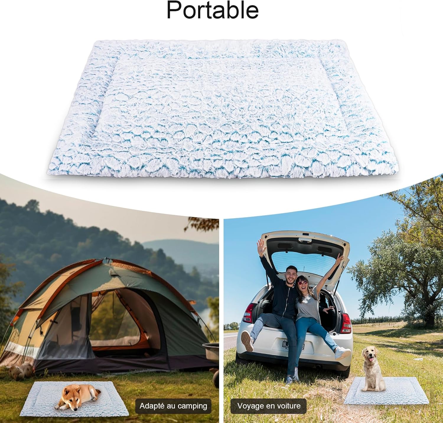 Thumbnail 1 de Aspand Coussin pour chien en peluche pour chien de grande et moyenne taille, bleu, 109 x 73 cm