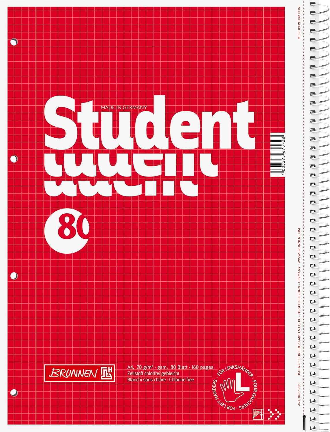 Detalle 2 de Brunnen Student collegeblock för vänsterhänta, A4 linjerat 27, 80 ark