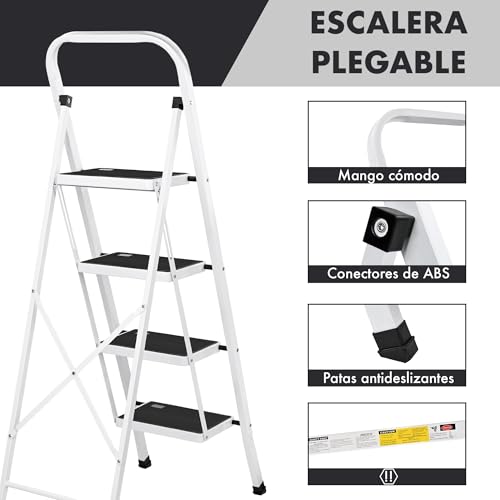 Detalle de Escalera Plegable de 4 Peldaños de Acero de T-LOVENDO.ES