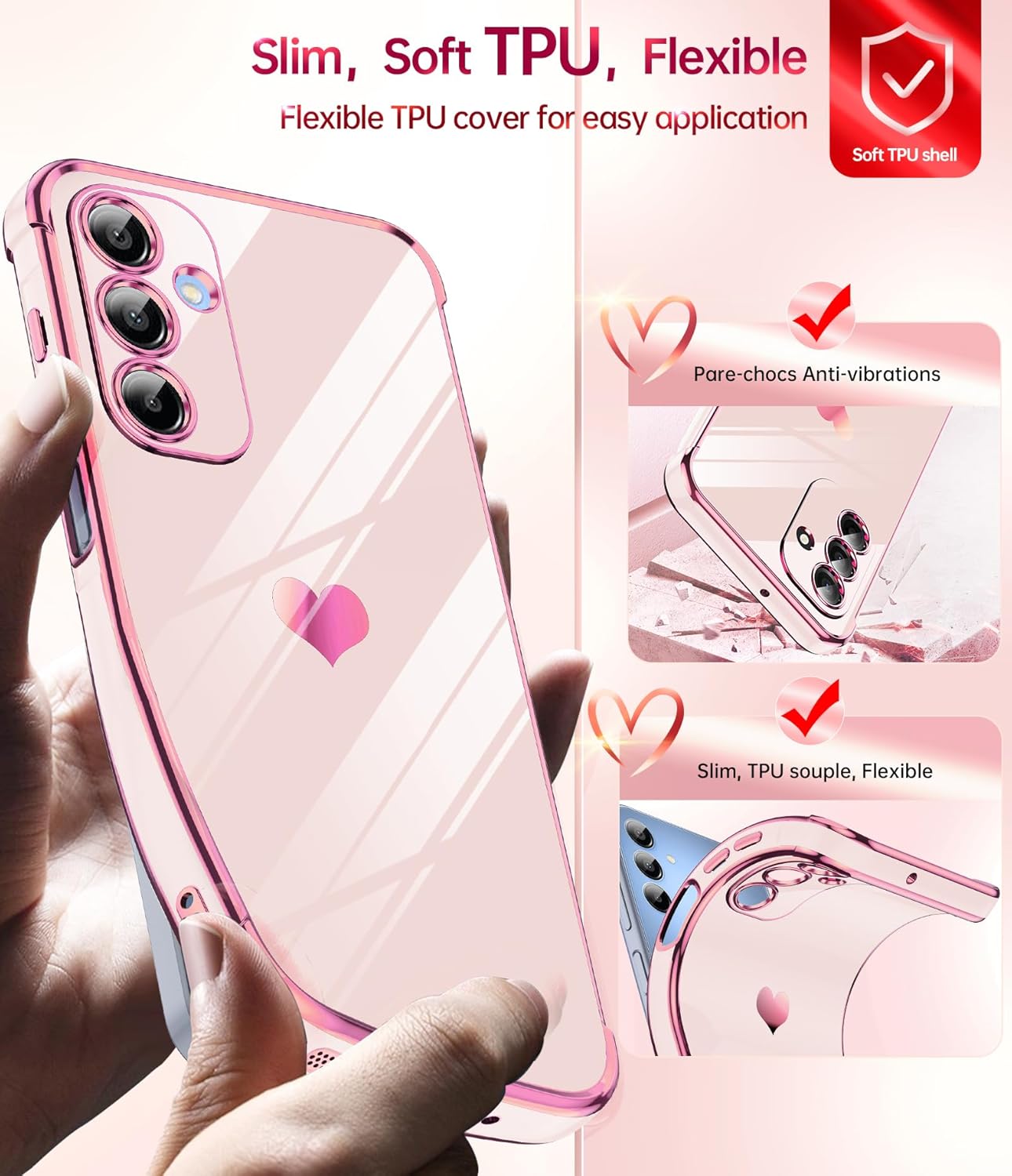 Thumbnail 3 de LeYi Galaxy A17 5G Case (Pink) with Tempered Glass Screen Protector + Full Camera Lens Protection (2-pack)