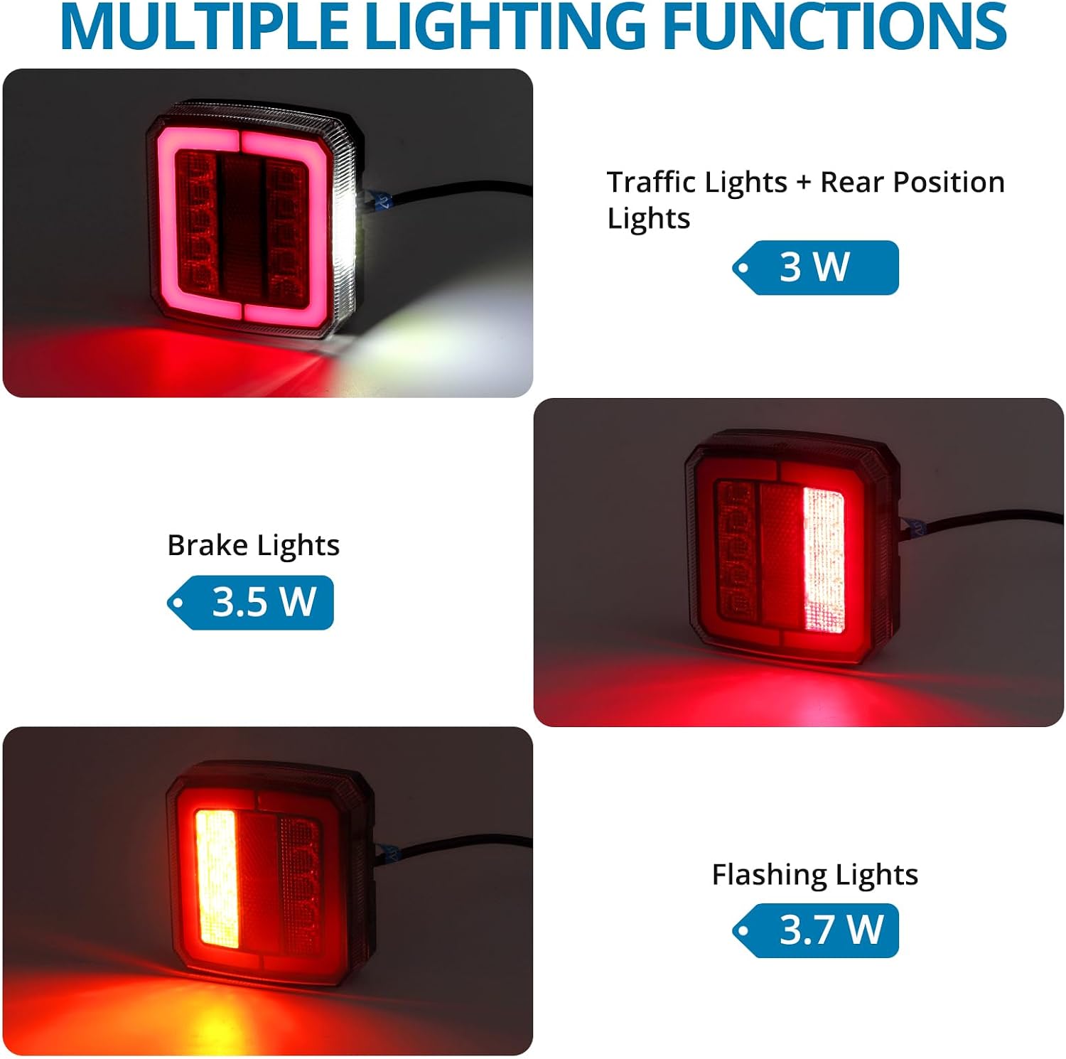 Detalle de AUTOUTLET 7-Pin LED Trailer Tail Light Set: E-mark Certified, IP65, 12-30V