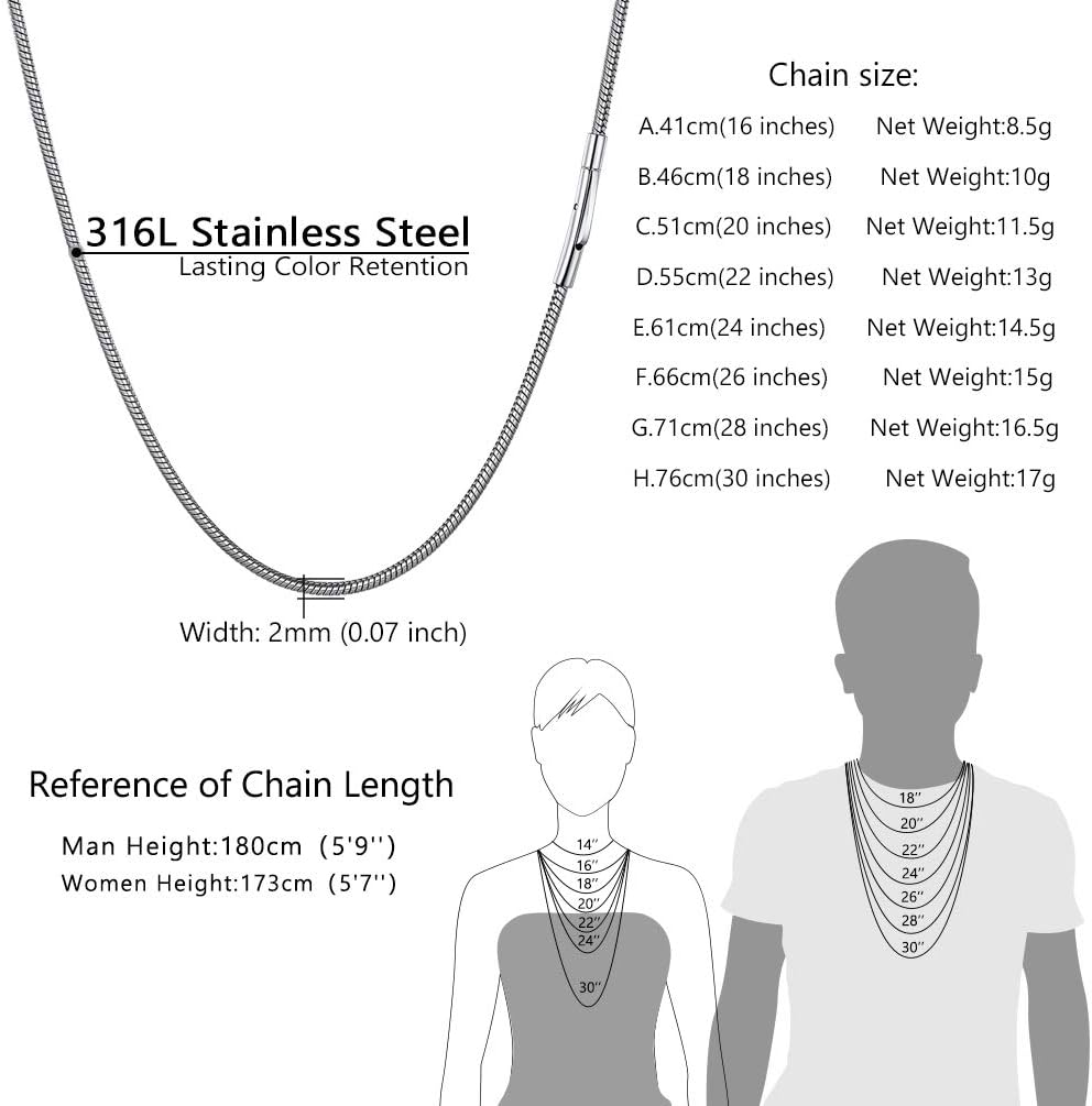 Thumbnail 5 de PROSTEEL Collier chaîne serpent en acier inoxydable (2 mm) avec fermoir clip, platine