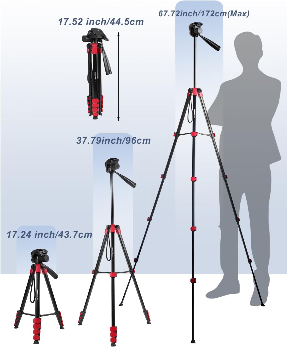 Thumbnail 4 de CAMBOFOTO 172cm Professional Tripod – Aluminium Alloy with Clamp and Carry Bag