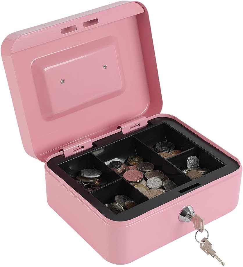 Detalle de xydled XYD-QX-KL-M-8009 Medium Pink Steel Cash Box with Key Lock
