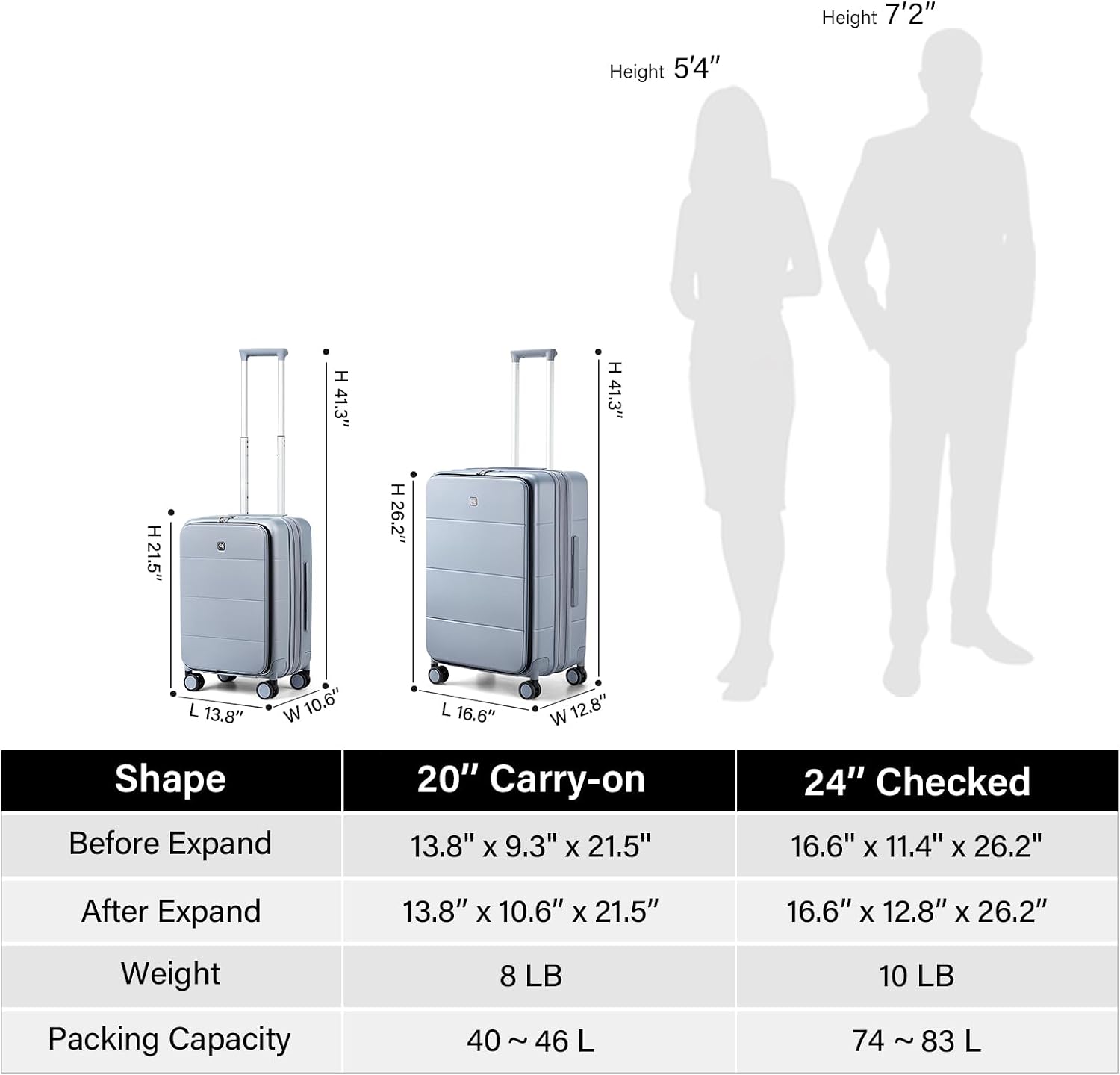 Thumbnail 1 de Hanke Top Open Expandable 20 Inch Cabin Suitcase: Lightweight Polycarbonate Carry-On with Top-Opening Design