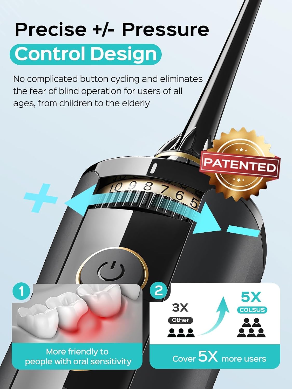 Detalle de COSLUS Water Flosser 5‑tip cordless for braces 🦷