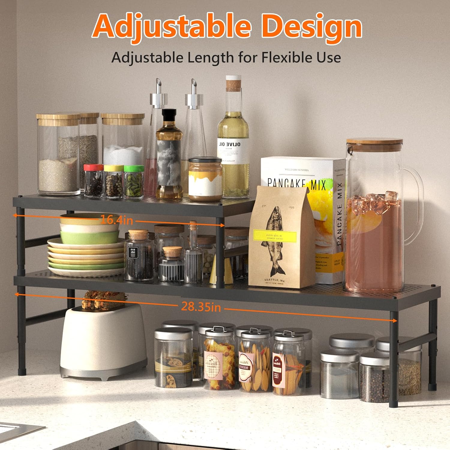 Thumbnail 1 de SKYSER Spice Rack Kitchen Cupboard Shelf Organiser (Expandable, Adjustable Height, Black)